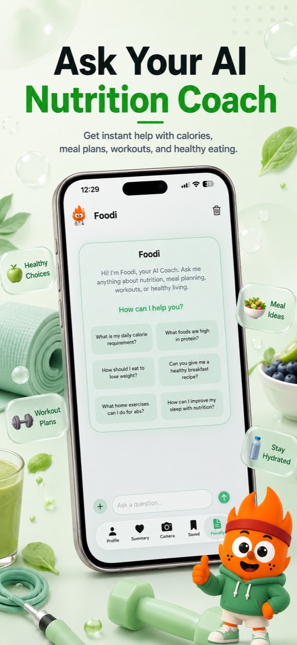 Foodi AI nutrition coach chat inside Foodify, an AI calorie counter app with built-in coaching
